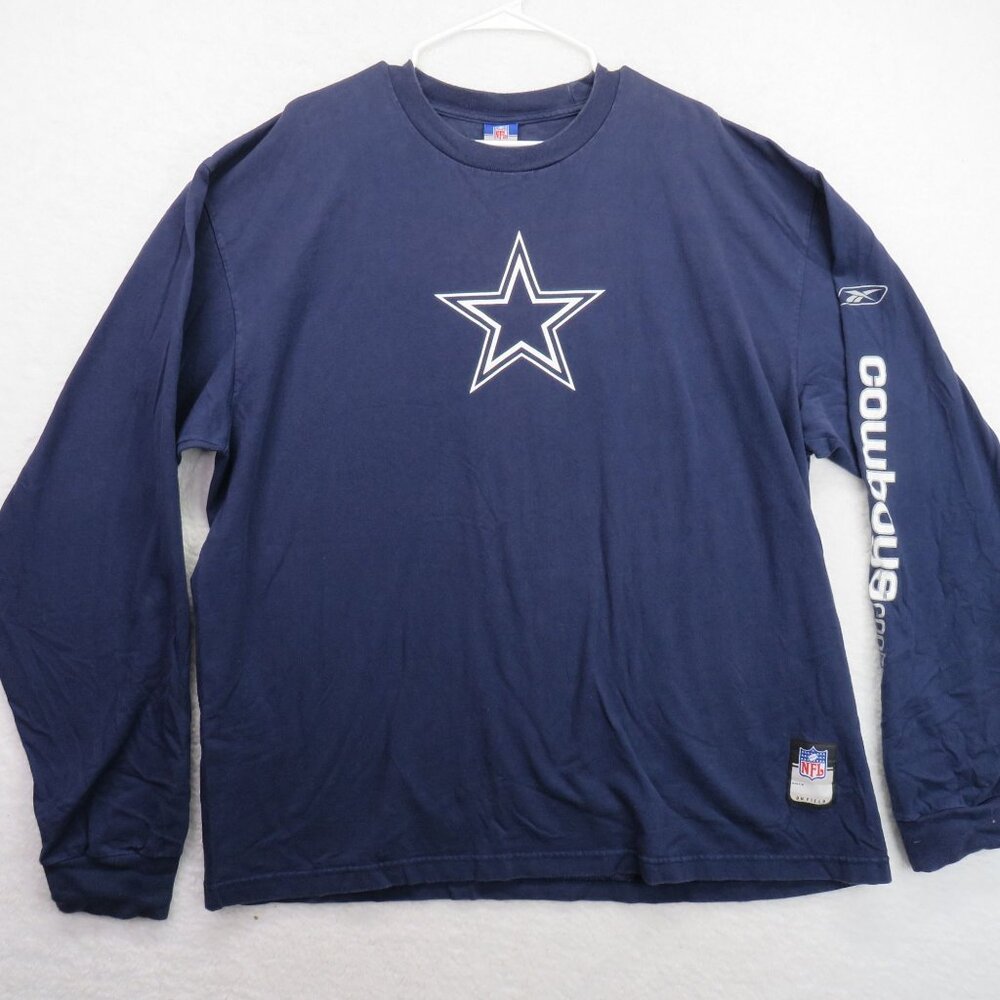 Dallas Cowboys T Shirt Extra Large Blue On Field Reebok NFL Football Long Sleeve